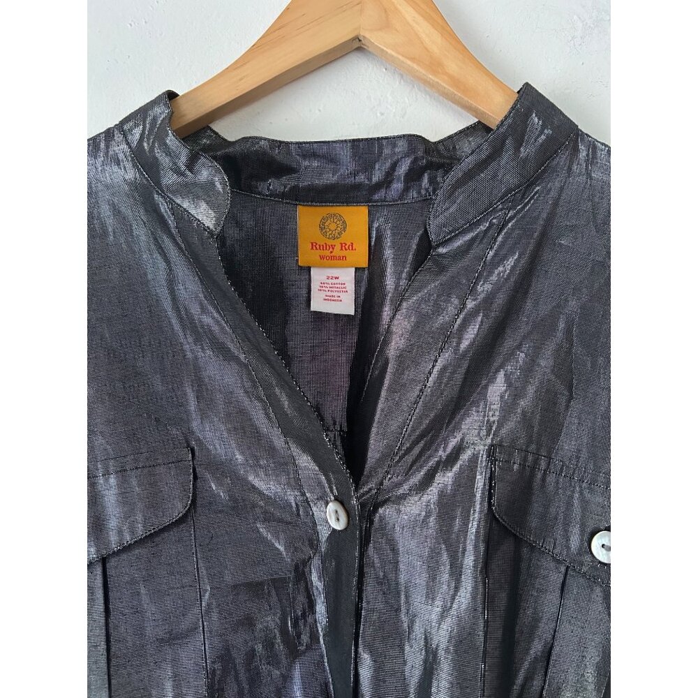 Ruby Rd. Metallic Button-Down Shirt For Women 3x … - image 3